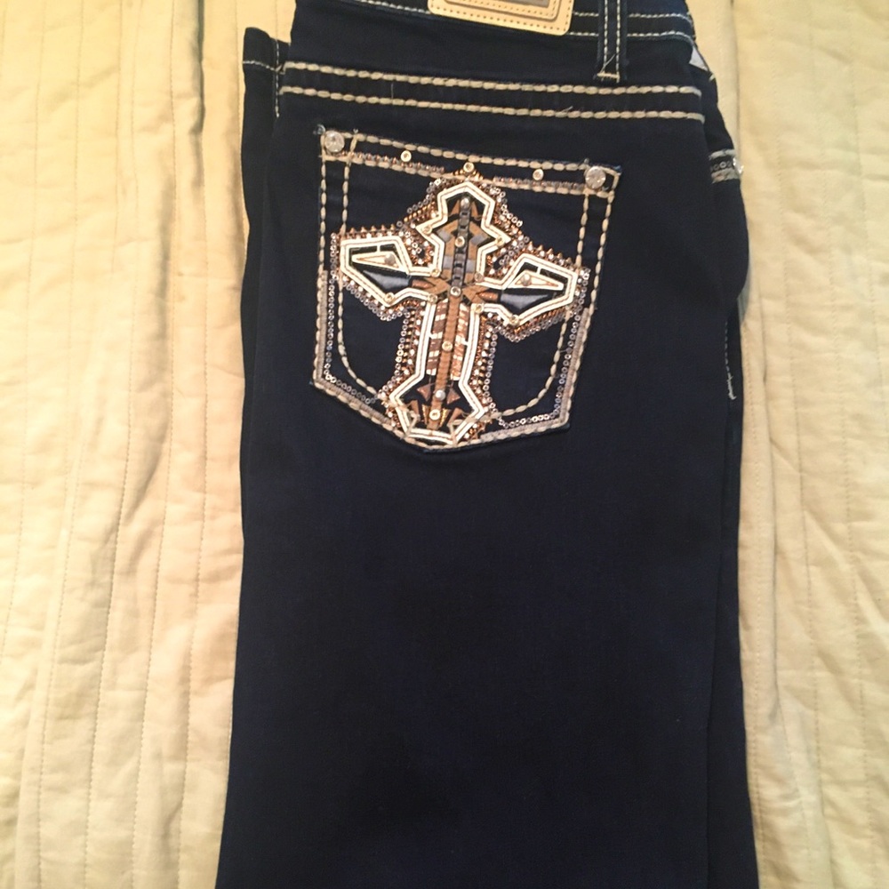 sexy couture bootcut jeans women’s size 17 dark blue cross design flare unused